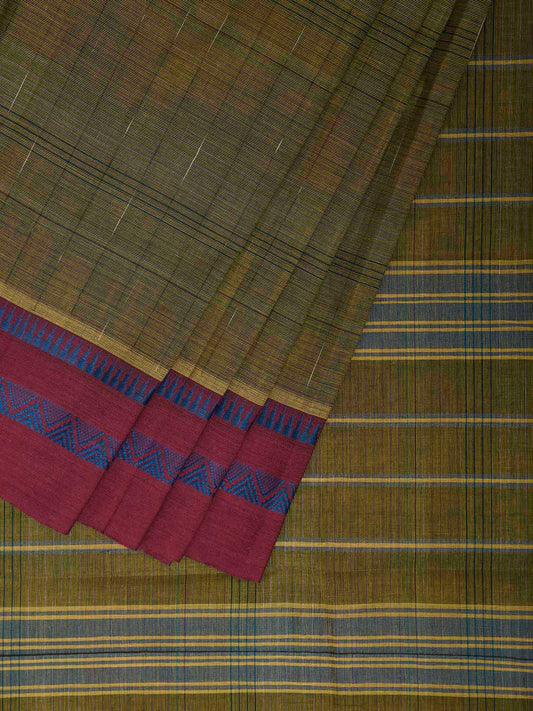 Light Green and Purple Narayanpet Cotton Saree with Strips Body and Pallu Design No Blouse np1237