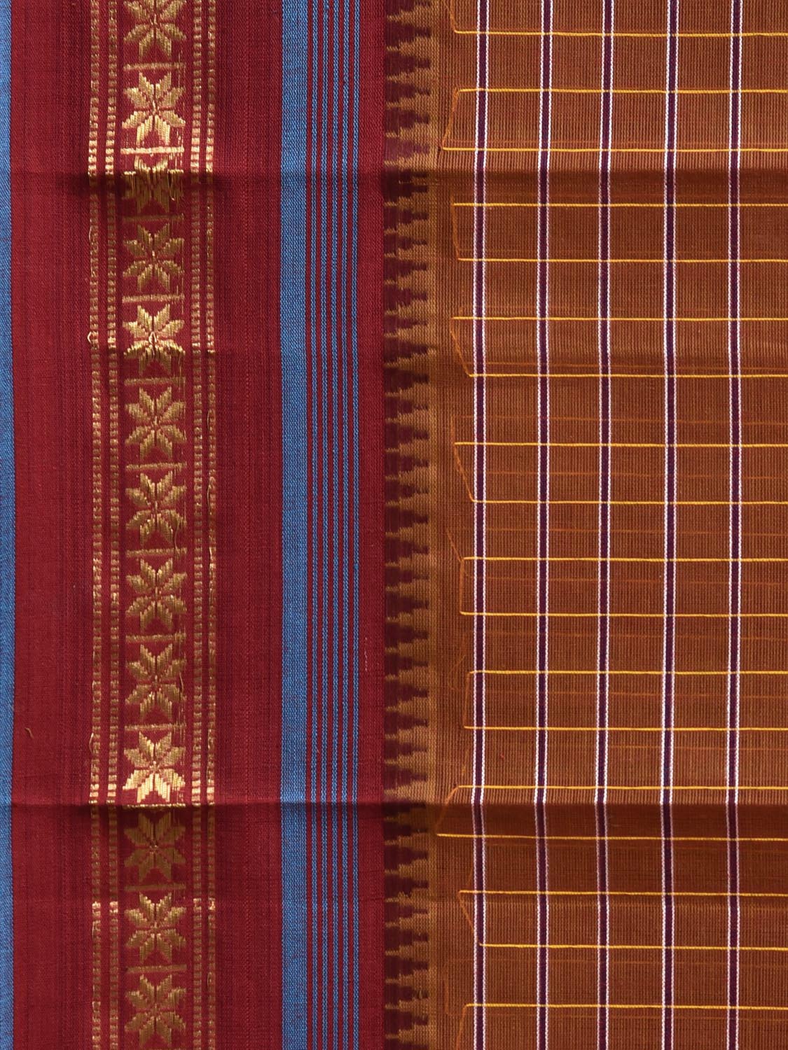 Rust and Dark Red Narayanpet Cotton Saree with Checks and Strips Pallu Design No Blouse np1238