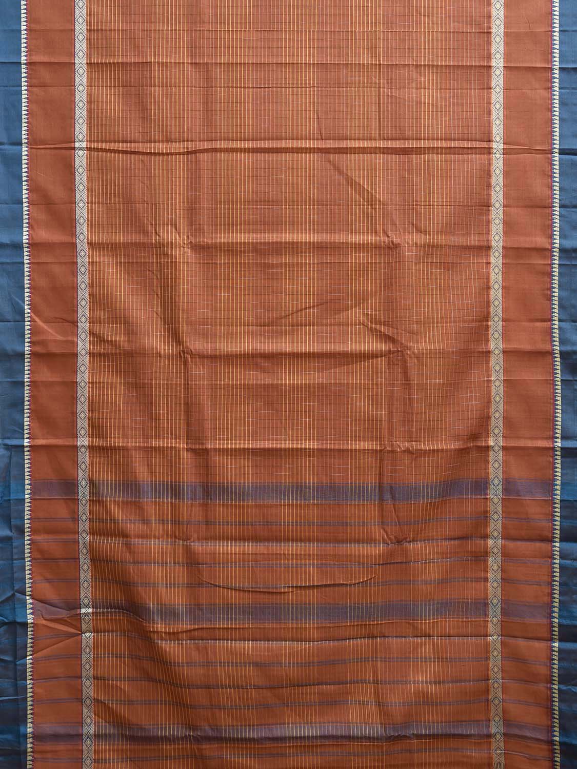Rust and Teal Narayanpet Cotton Saree with Strips and Big Border Design No Blouse np1240