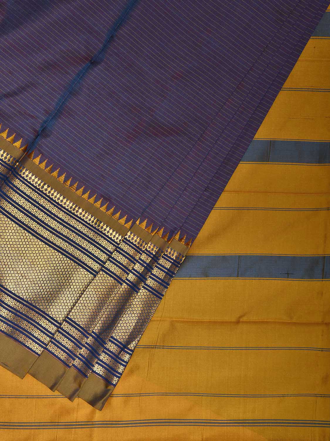 Purple and Yellow Narayanpet Silk Saree with Strips Design np1243