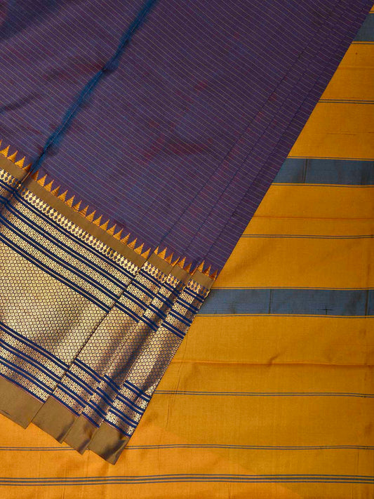 Purple and Yellow Narayanpet Silk Saree with Strips Design np1243