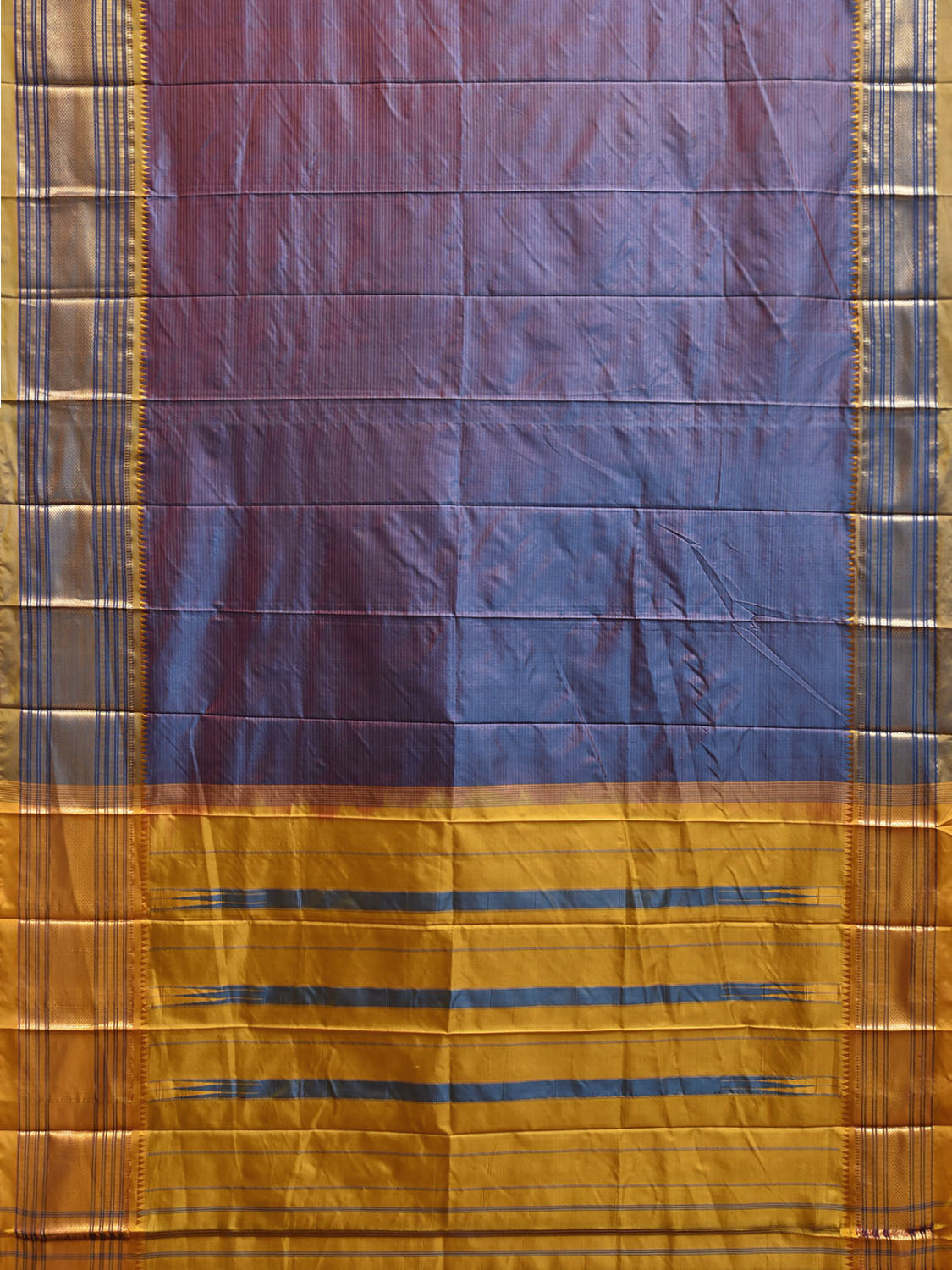 Purple and Yellow Narayanpet Silk Saree with Strips Design np1243