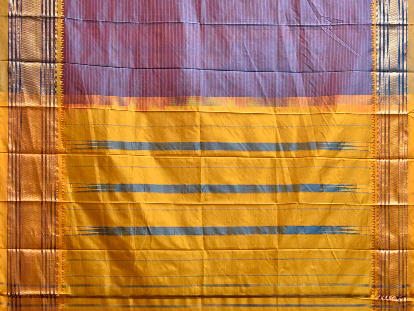 Purple and Yellow Narayanpet Silk Saree with Strips Design np1243