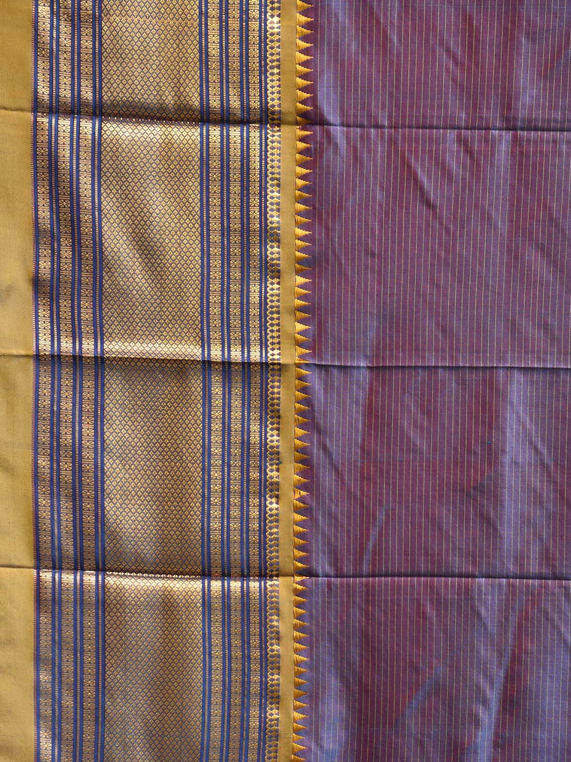 Purple and Yellow Narayanpet Silk Saree with Strips Design np1243