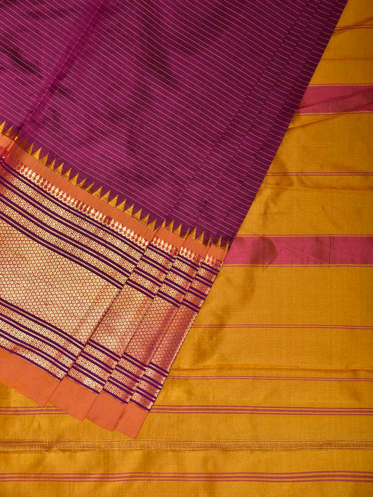 Pink and Yellow Narayanpet Silk Saree with Strips Design np1244