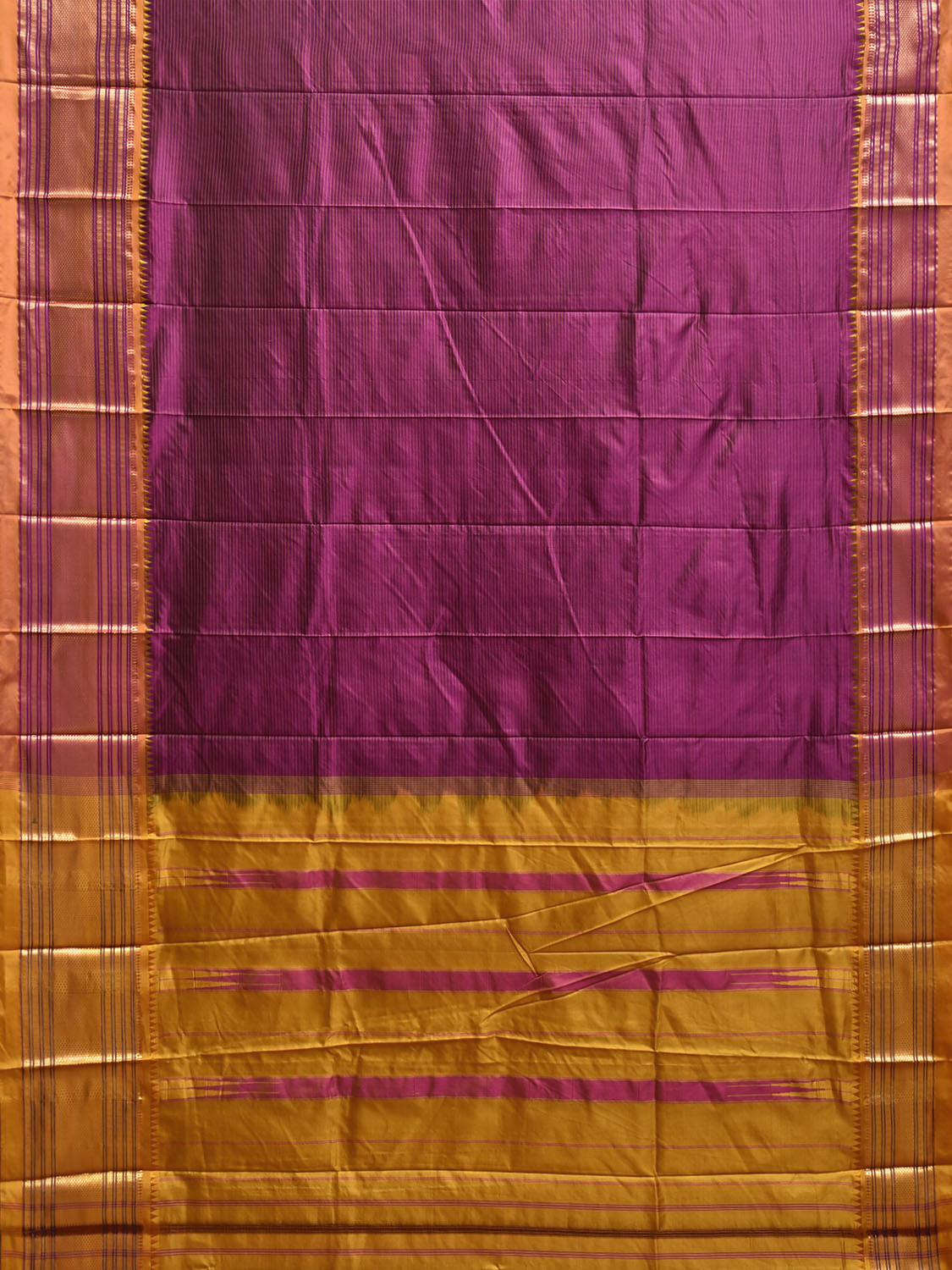 Pink and Yellow Narayanpet Silk Saree with Strips Design np1244