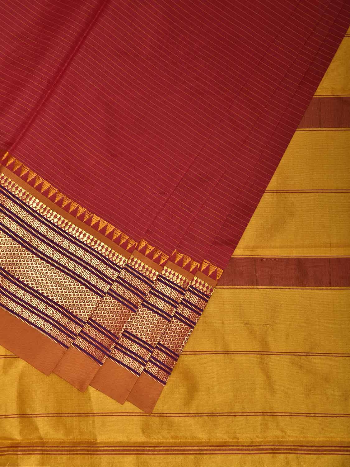 Red and Yellow Narayanpet Silk Saree with Strips Design np1246