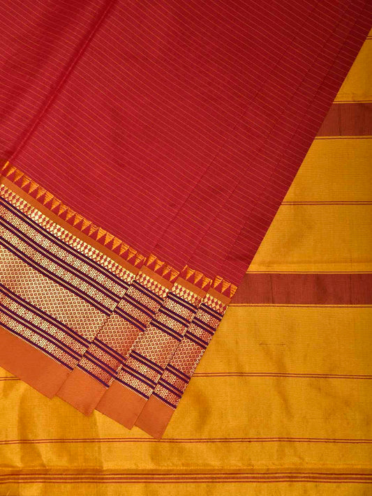 Red and Yellow Narayanpet Silk Saree with Strips Design np1246