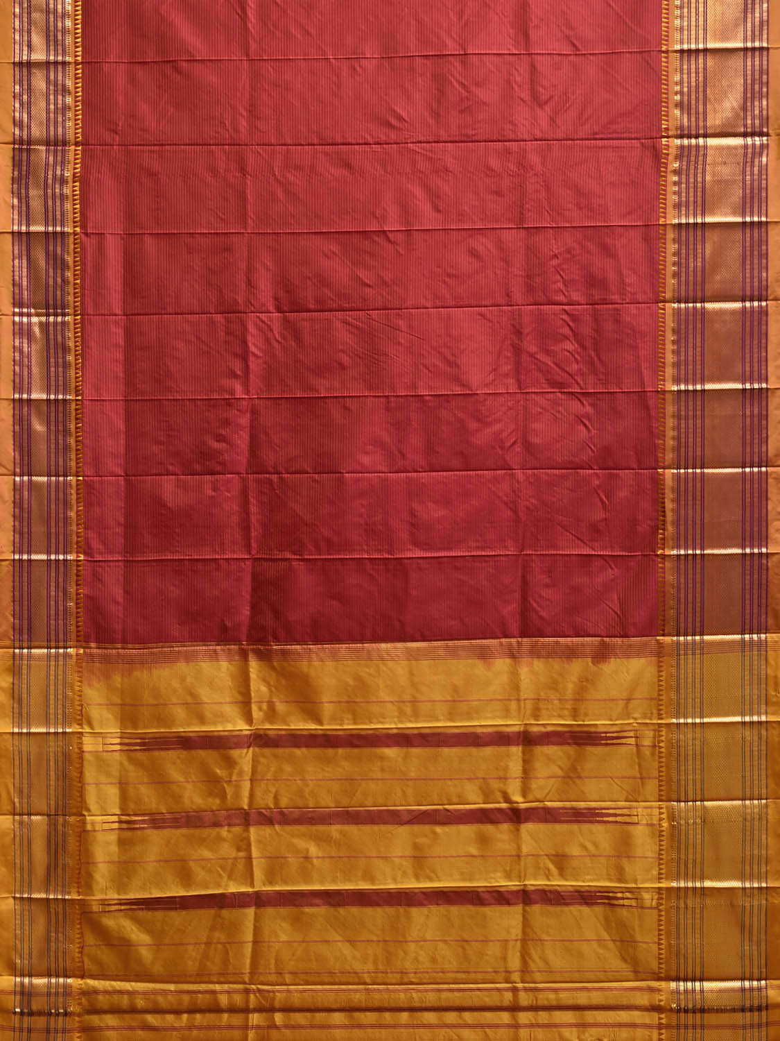 Red and Yellow Narayanpet Silk Saree with Strips Design np1246