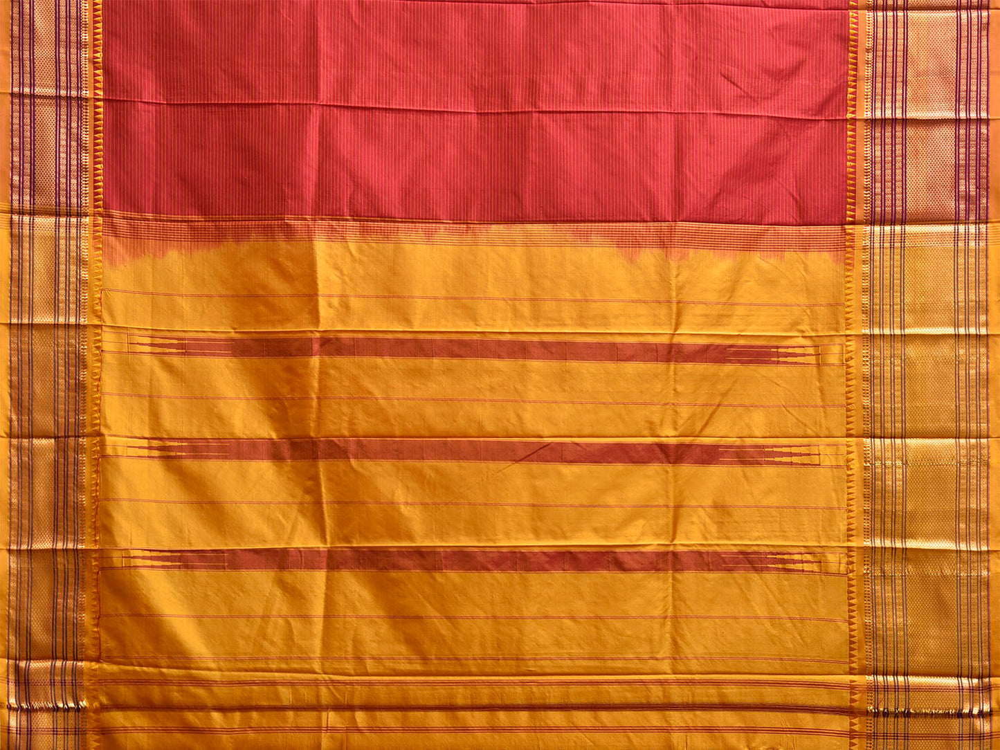 Red and Yellow Narayanpet Silk Saree with Strips Design np1246