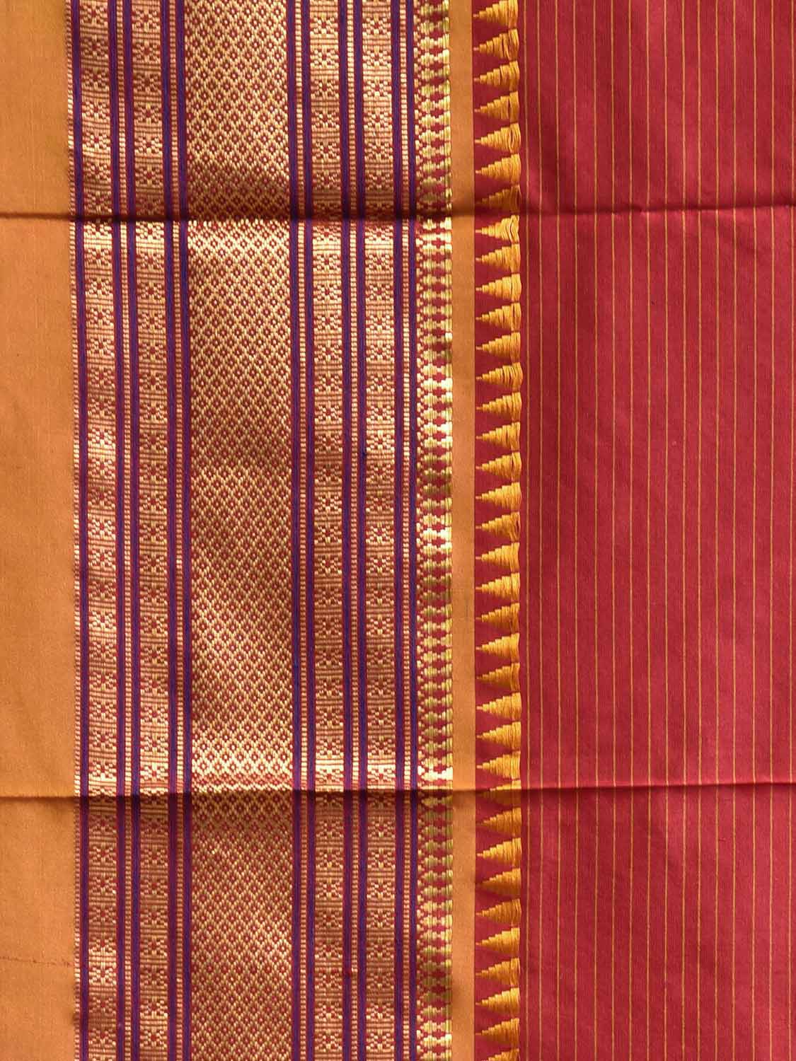 Red and Yellow Narayanpet Silk Saree with Strips Design np1246