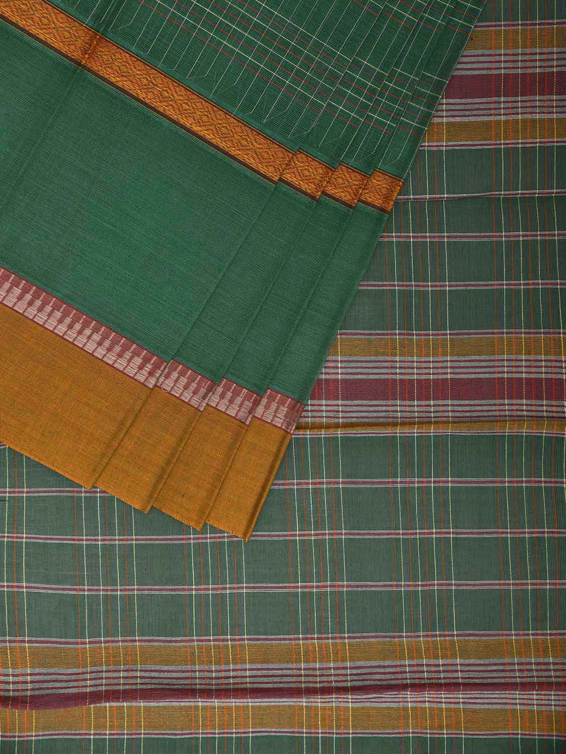 Green and Yellow Narayanpet Cotton Handloom Saree with Strips and Big Border Design No Blouse np1247