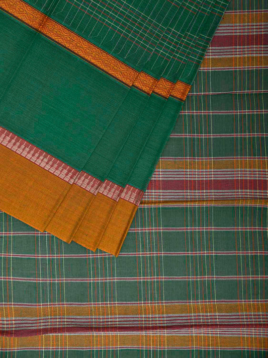 Green and Yellow Narayanpet Cotton Handloom Saree with Strips and Big Border Design No Blouse np1247