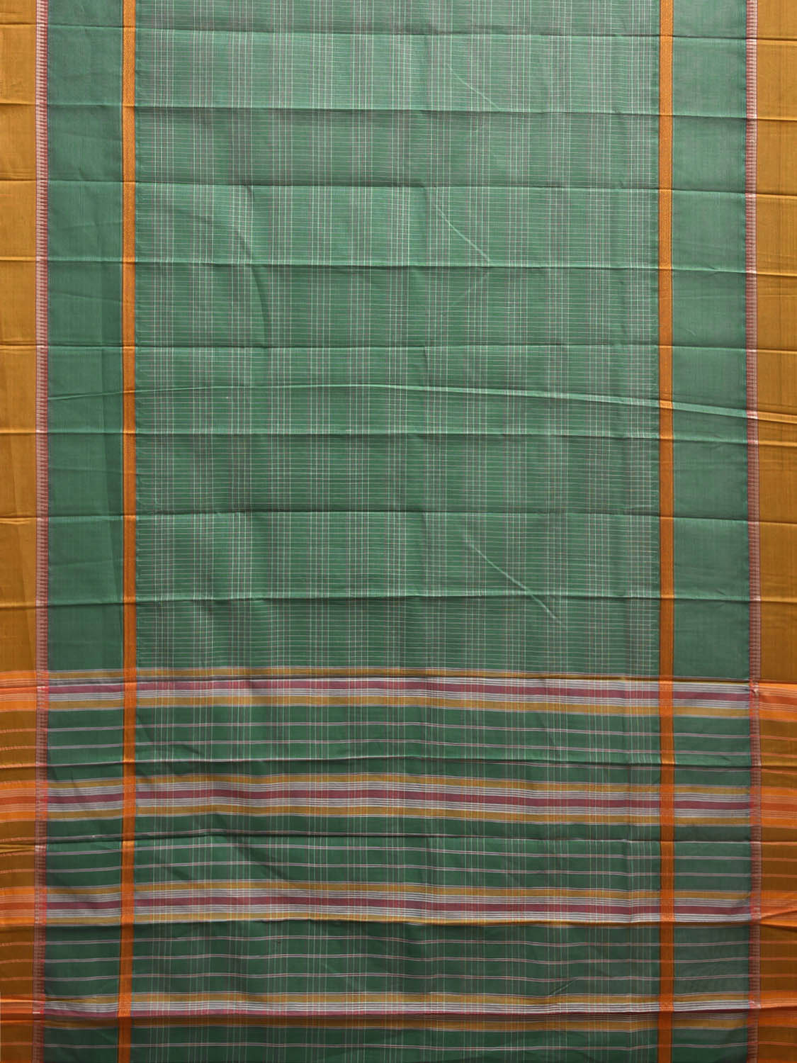 Green and Yellow Narayanpet Cotton Handloom Saree with Strips and Big Border Design No Blouse np1247
