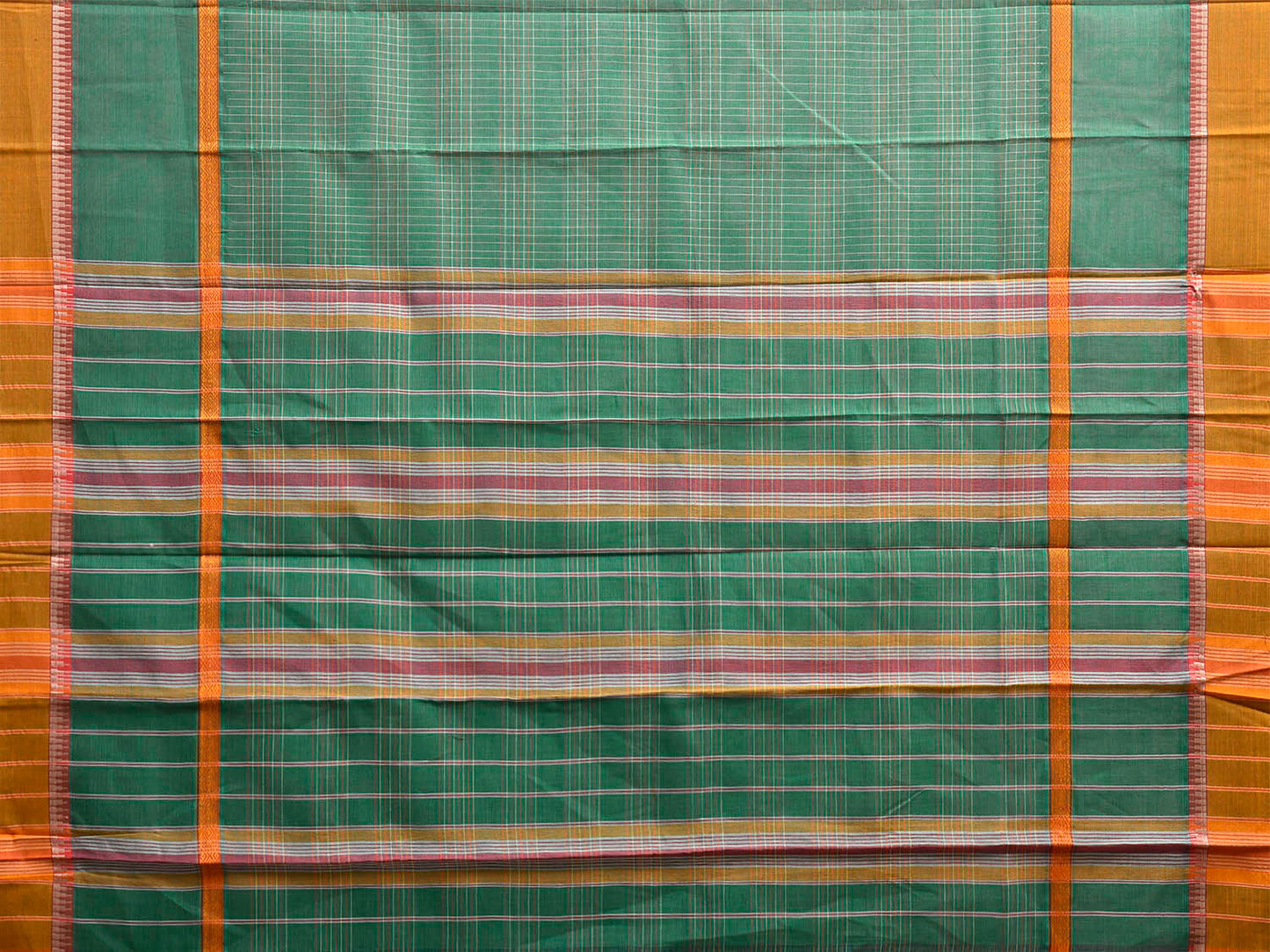 Green and Yellow Narayanpet Cotton Handloom Saree with Strips and Big Border Design No Blouse np1247