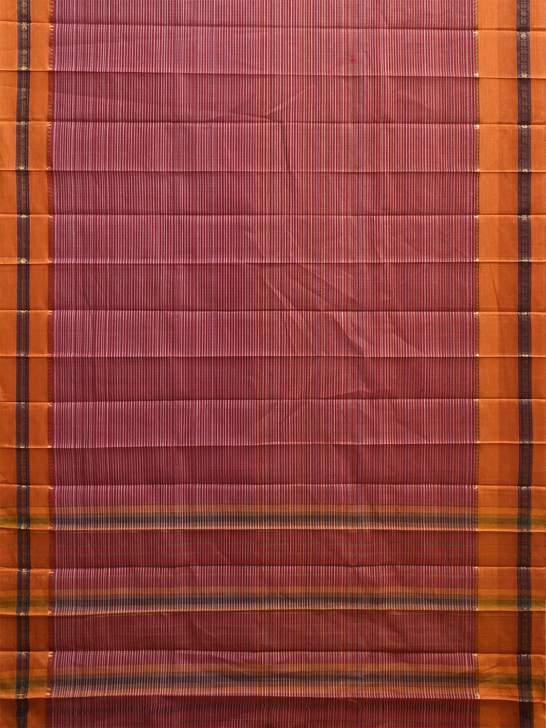 Red and Yellow Narayanpet Cotton Handloom Saree with Strips Design No Blouse np1248