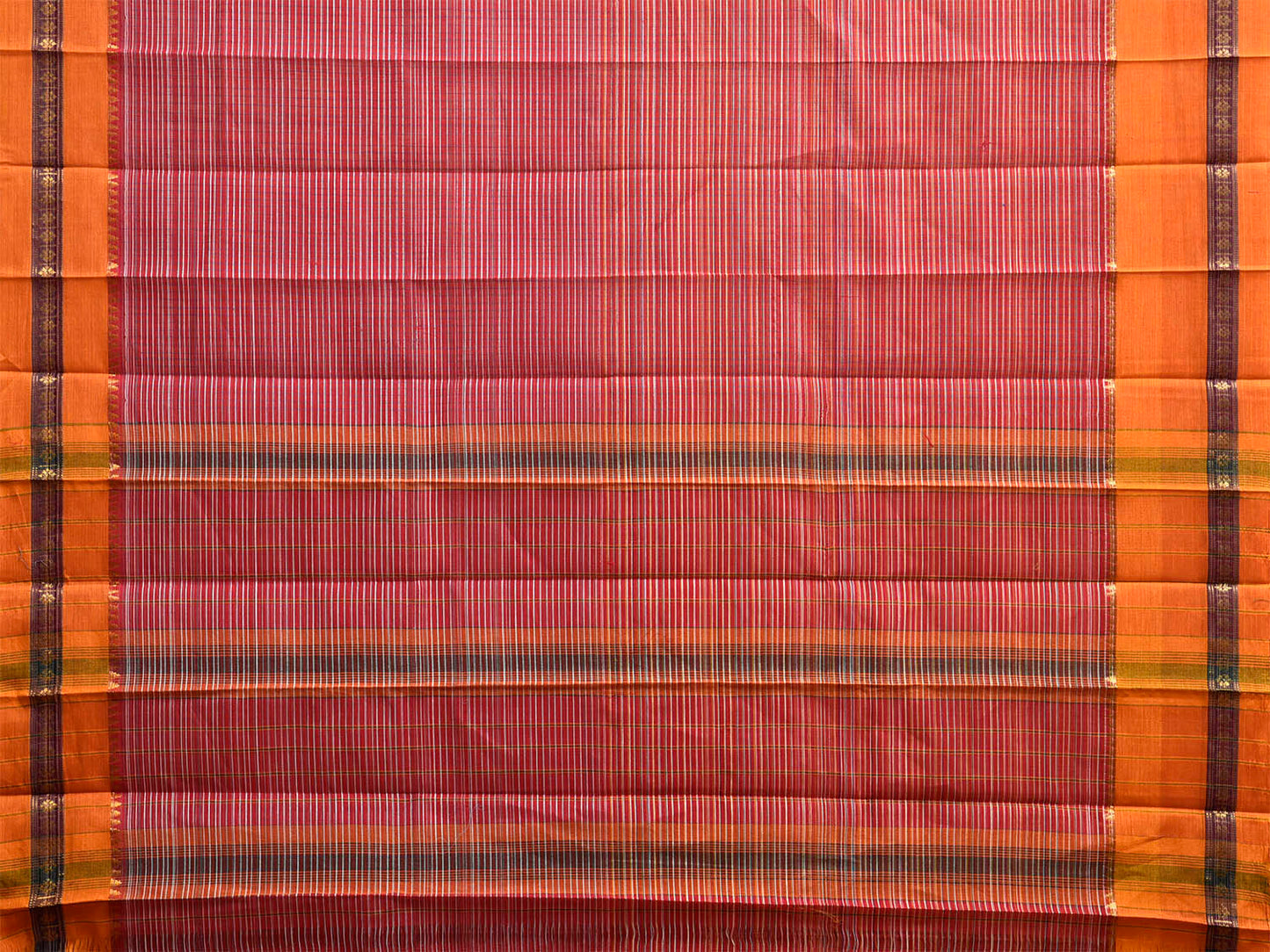 Red and Yellow Narayanpet Cotton Handloom Saree with Strips Design No Blouse np1248