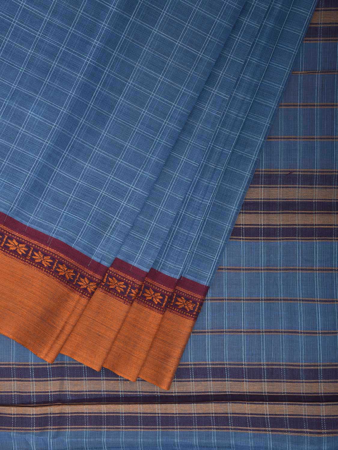 Blue and Yellow Narayanpet Cotton Handloom Saree with Checks Design No Blouse np1249
