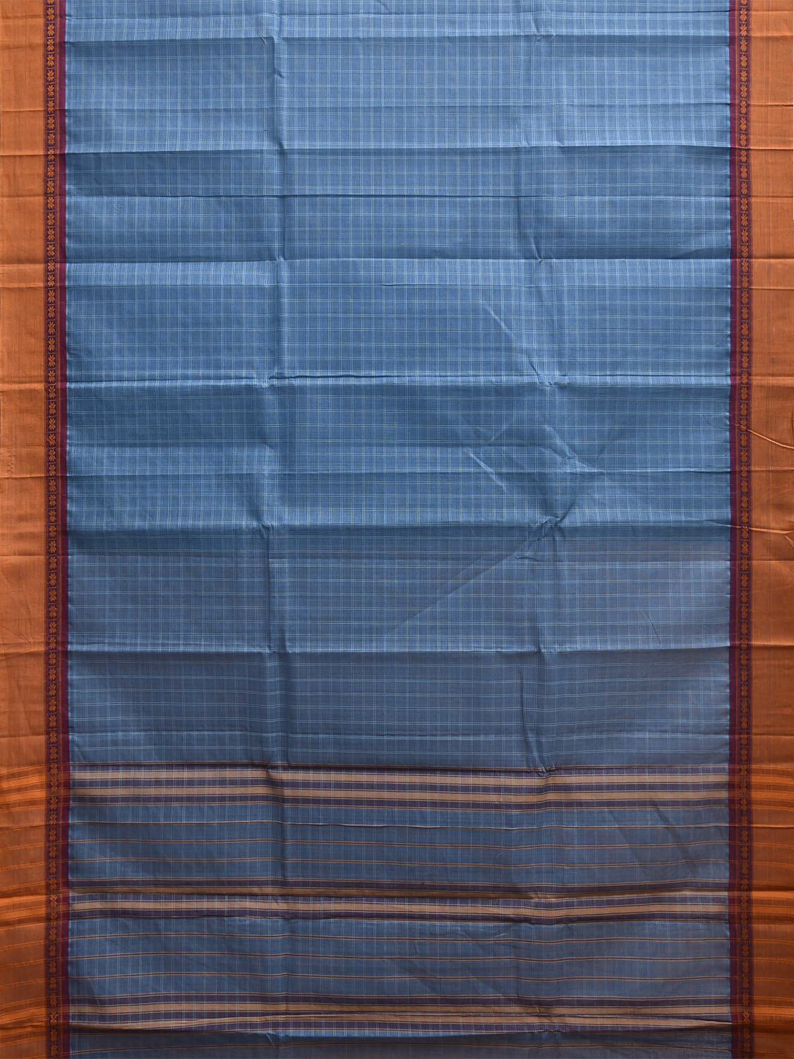 Blue and Yellow Narayanpet Cotton Handloom Saree with Checks Design No Blouse np1249