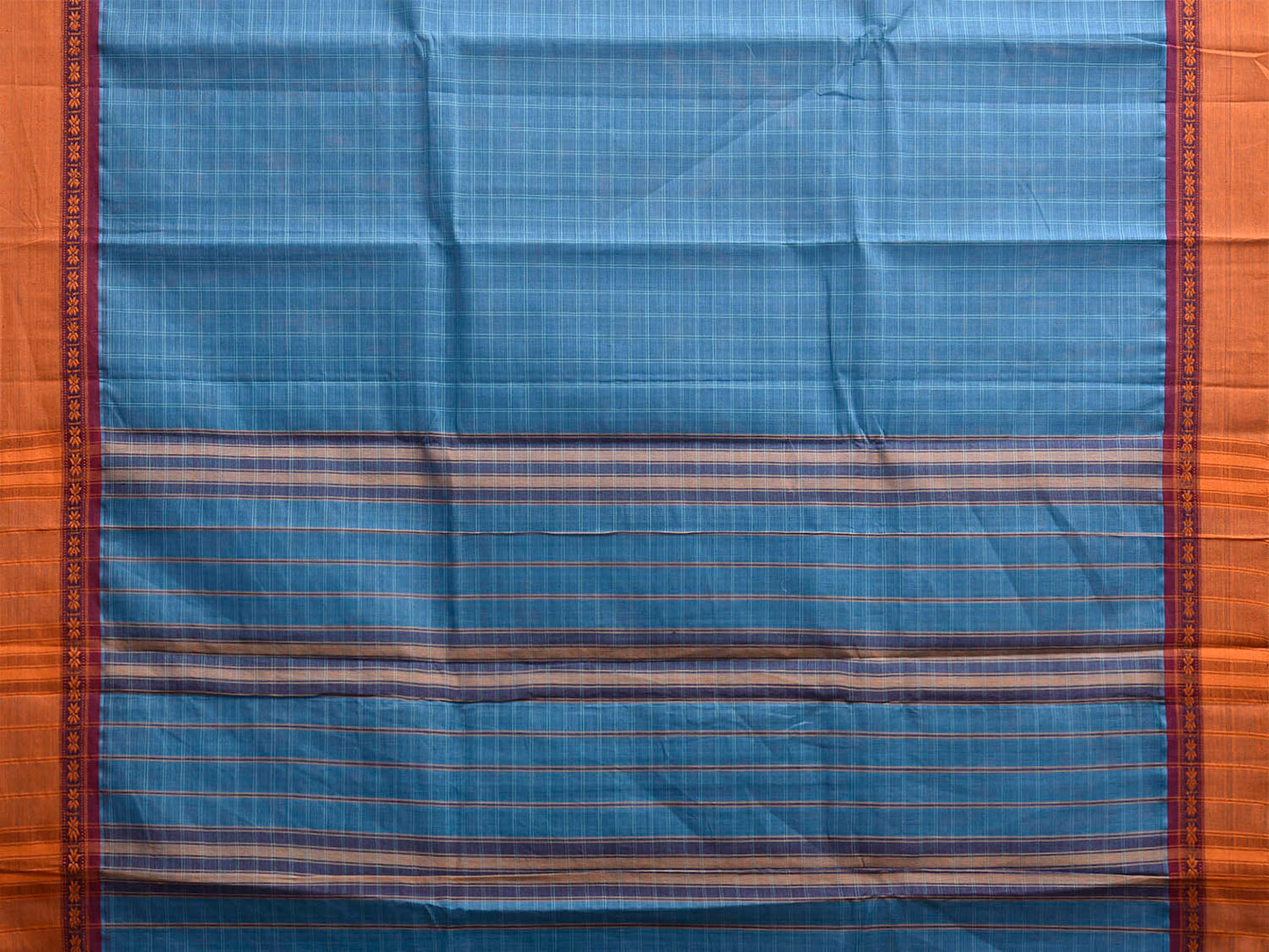 Blue and Yellow Narayanpet Cotton Handloom Saree with Checks Design No Blouse np1249
