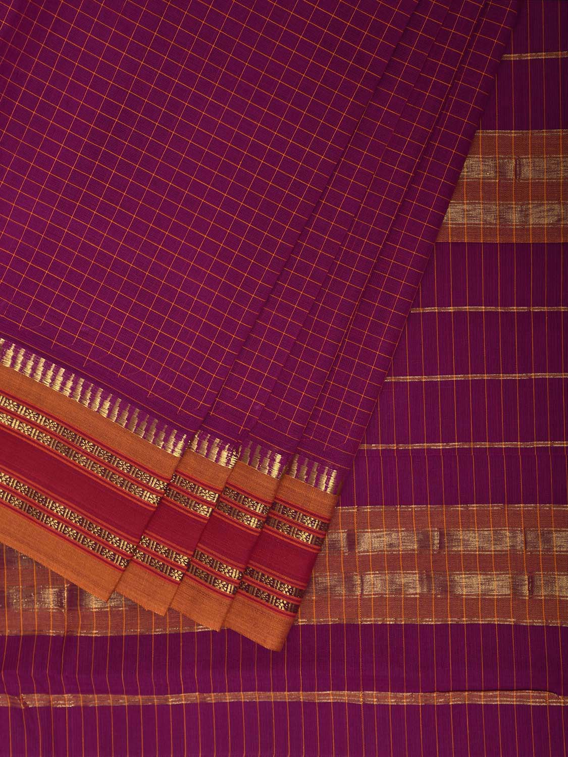 Pink and Yellow Narayanpet Cotton Handloom Saree with Checks Design No Blouse np1252