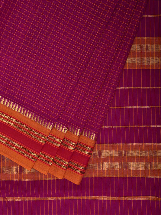Pink and Yellow Narayanpet Cotton Handloom Saree with Checks Design No Blouse np1252