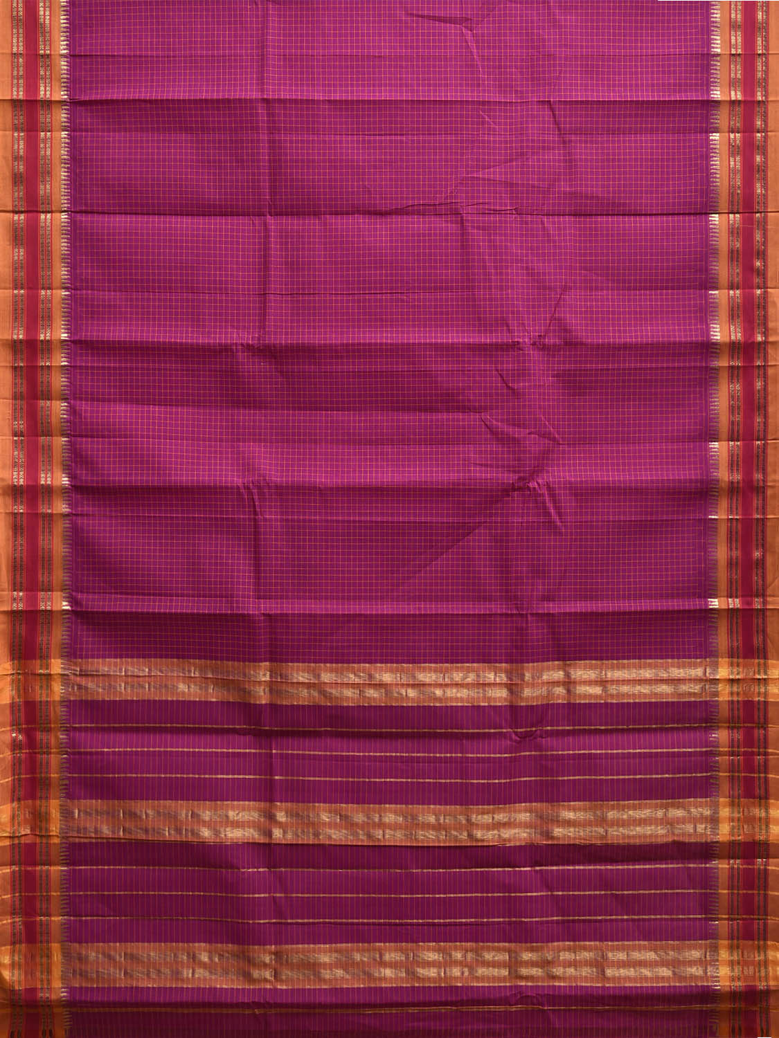 Pink and Yellow Narayanpet Cotton Handloom Saree with Checks Design No Blouse np1252
