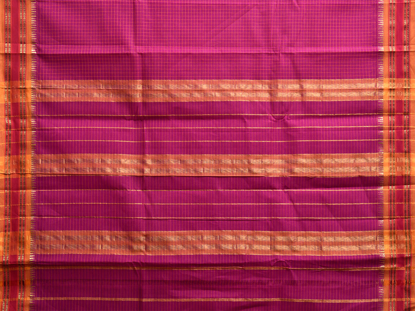 Pink and Yellow Narayanpet Cotton Handloom Saree with Checks Design No Blouse np1252