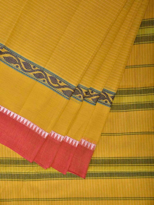 Yellow and Light Orange Narayanpet Cotton Handloom Saree with Strips Design No Blouse np1253