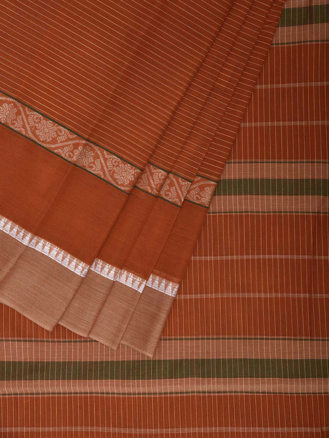 Orange and Fawn Narayanpet Cotton Handloom Saree with Strips Design No Blouse np1255