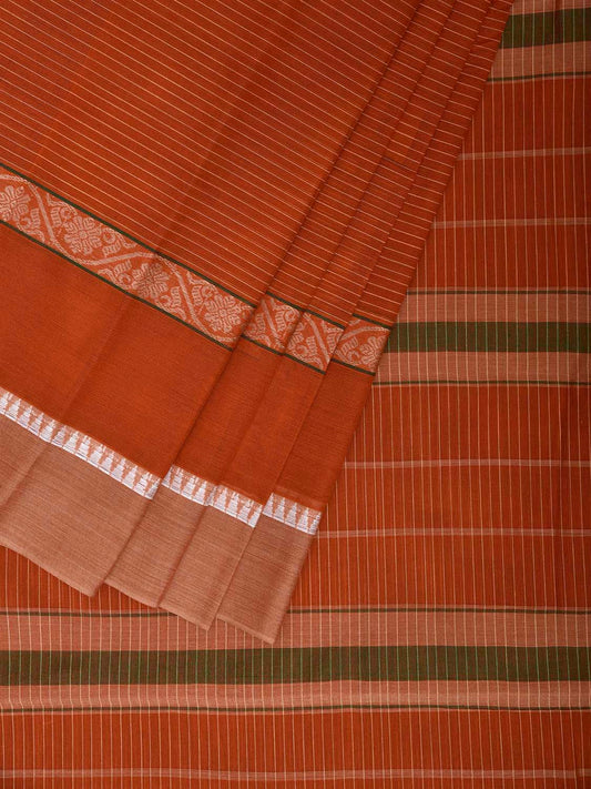 Orange and Fawn Narayanpet Cotton Handloom Saree with Strips Design No Blouse np1255