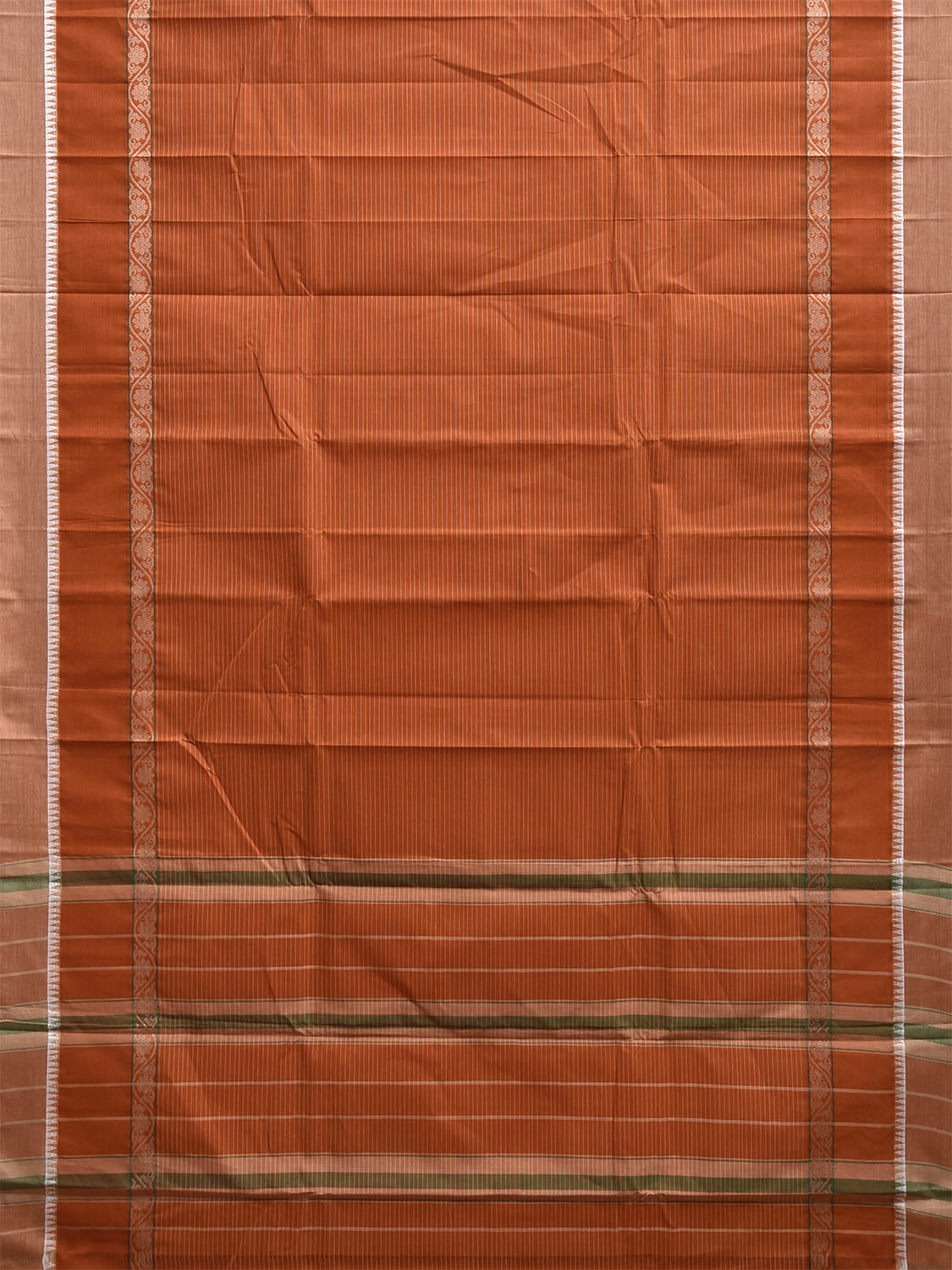 Orange and Fawn Narayanpet Cotton Handloom Saree with Strips Design No Blouse np1255