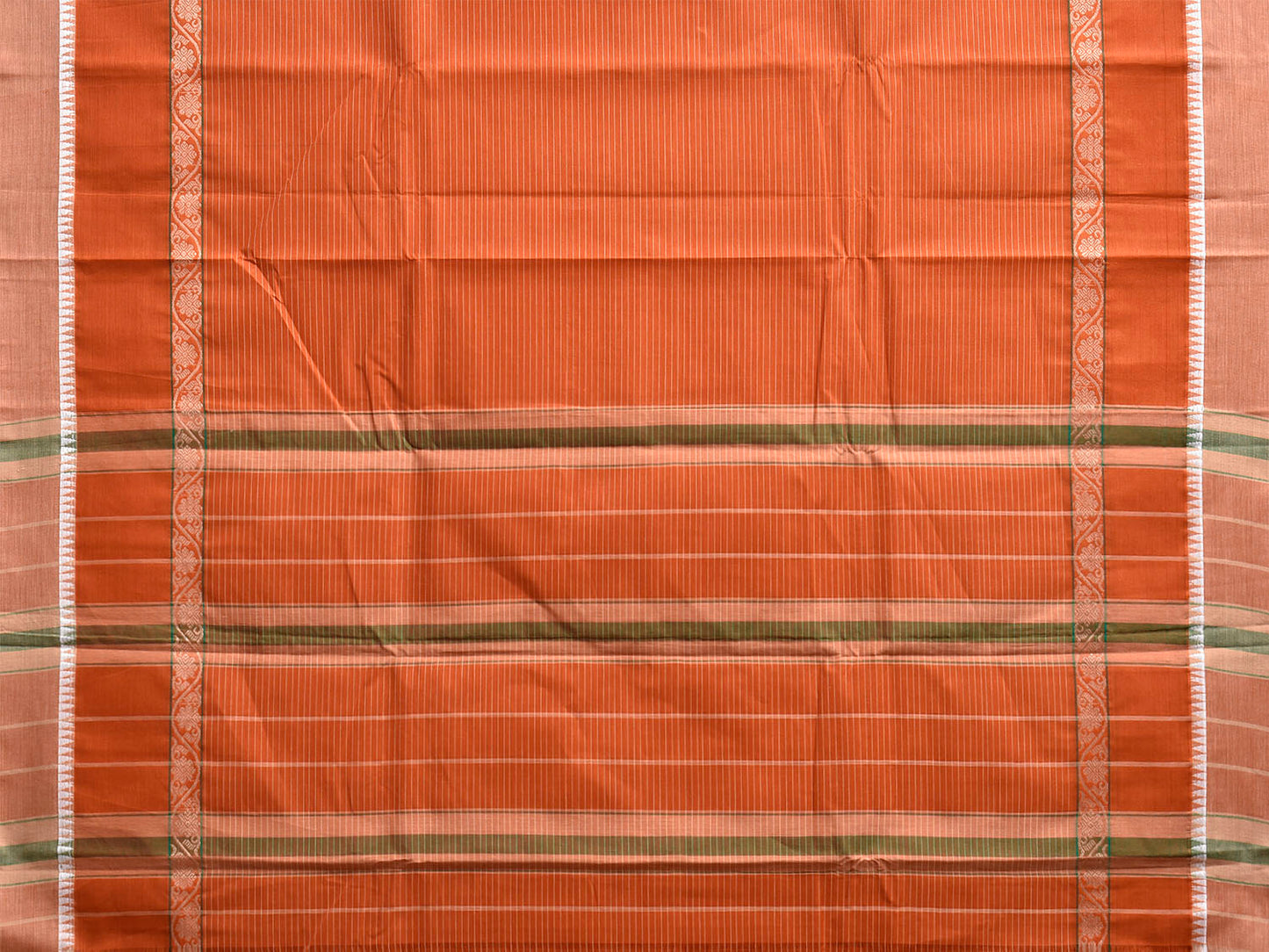Orange and Fawn Narayanpet Cotton Handloom Saree with Strips Design No Blouse np1255