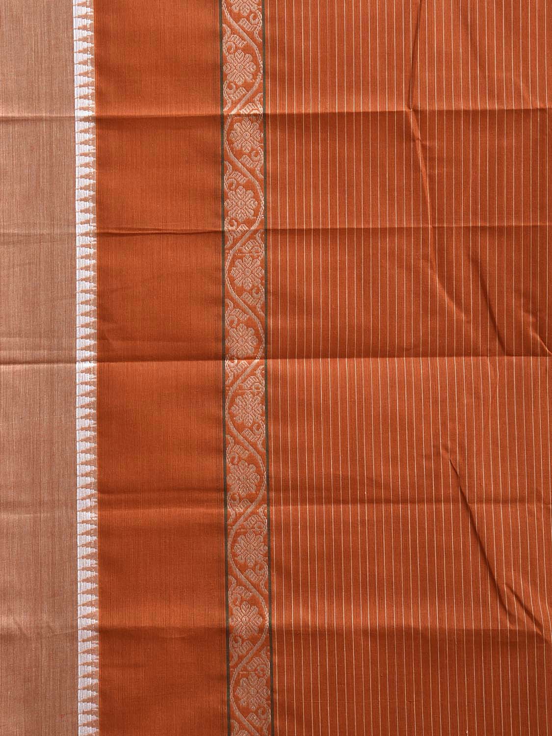 Orange and Fawn Narayanpet Cotton Handloom Saree with Strips Design No Blouse np1255