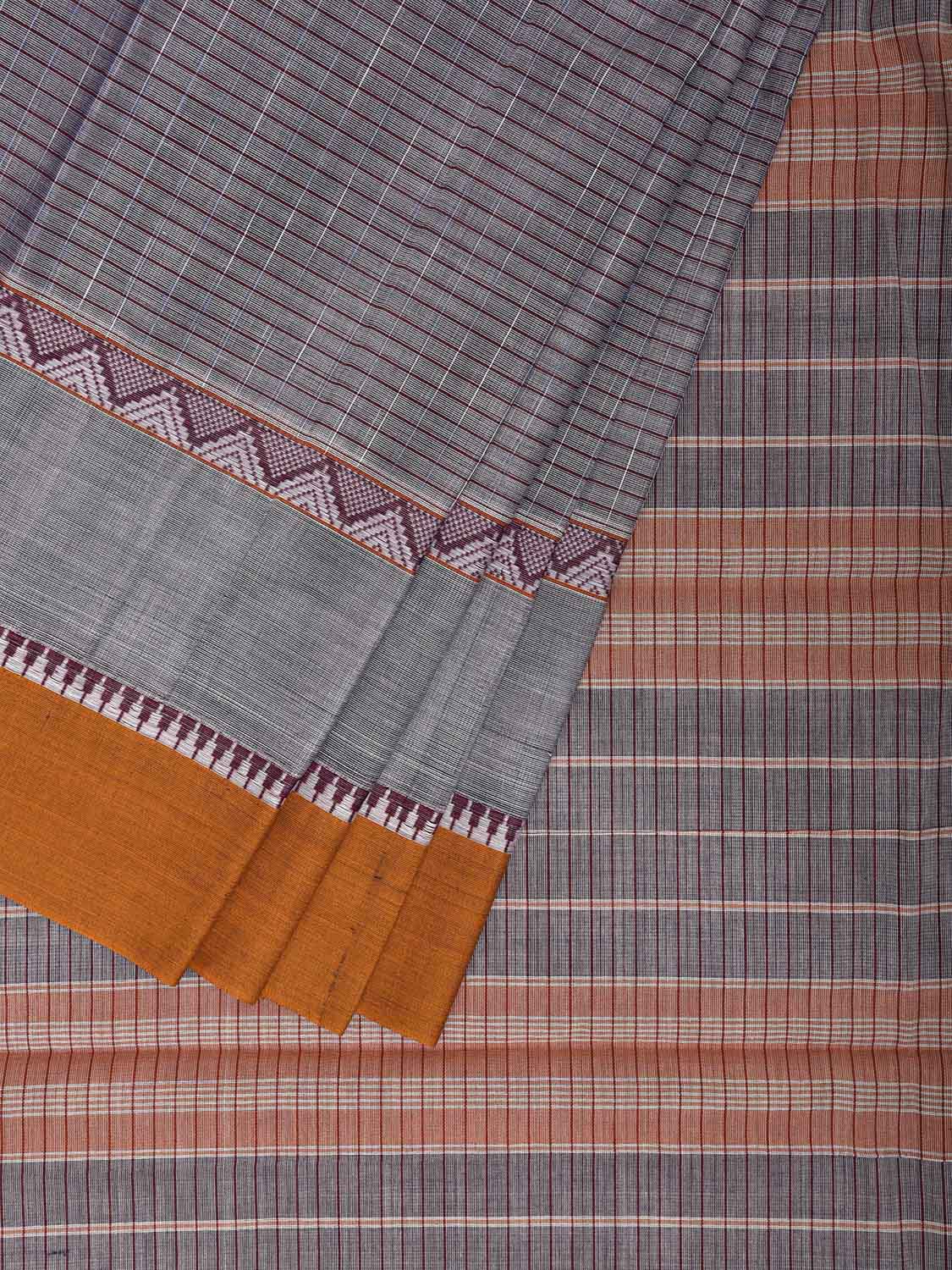 Grey and Yellow Narayanpet Cotton Handloom Saree with Strips and Big Border Design No Blouse np1257