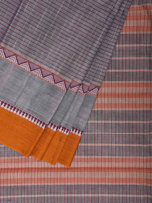 Grey and Yellow Narayanpet Cotton Handloom Saree with Strips and Big Border Design No Blouse np1257