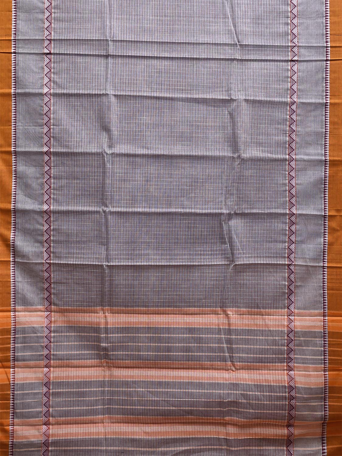 Grey and Yellow Narayanpet Cotton Handloom Saree with Strips and Big Border Design No Blouse np1257