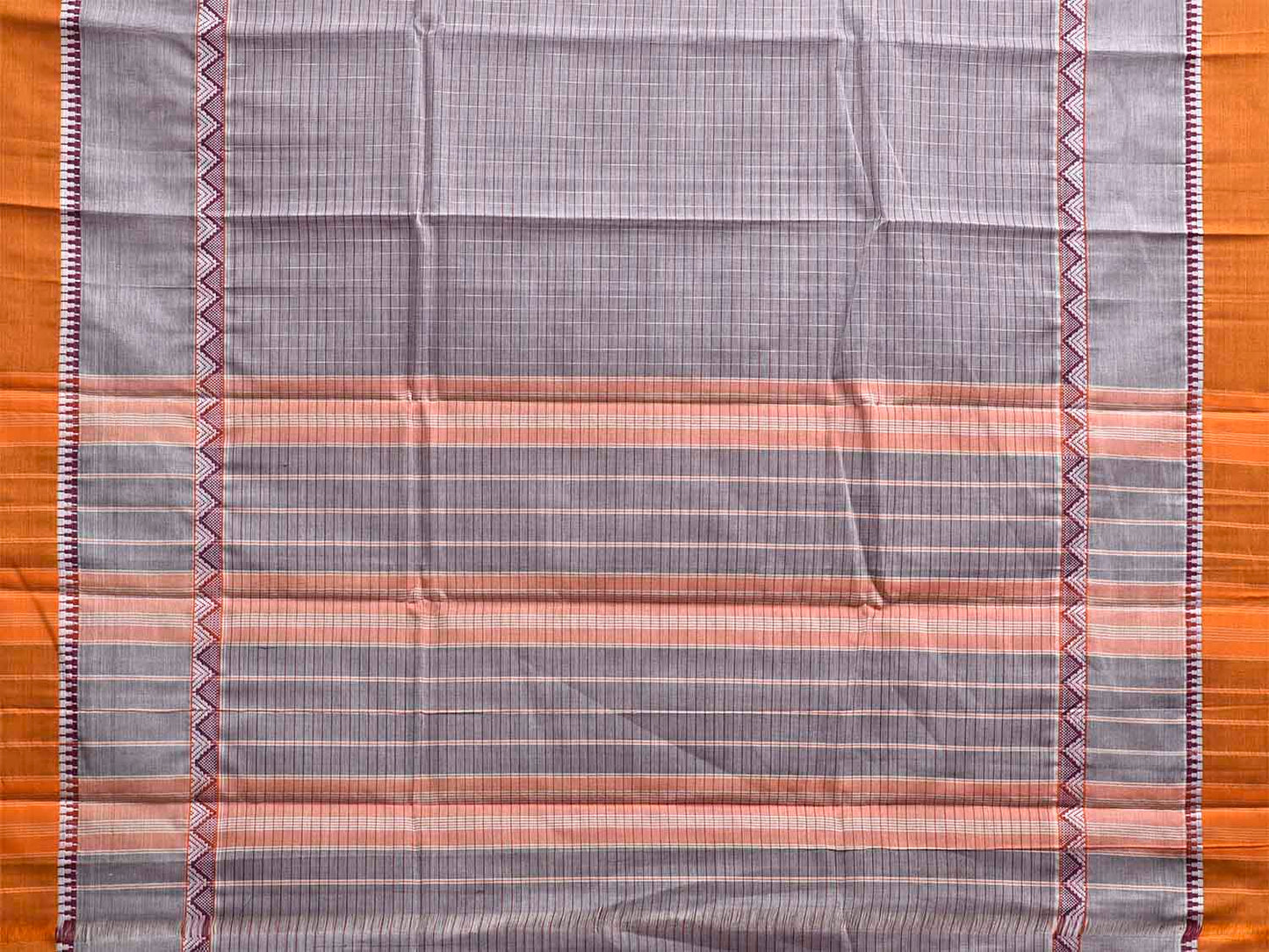 Grey and Yellow Narayanpet Cotton Handloom Saree with Strips and Big Border Design No Blouse np1257