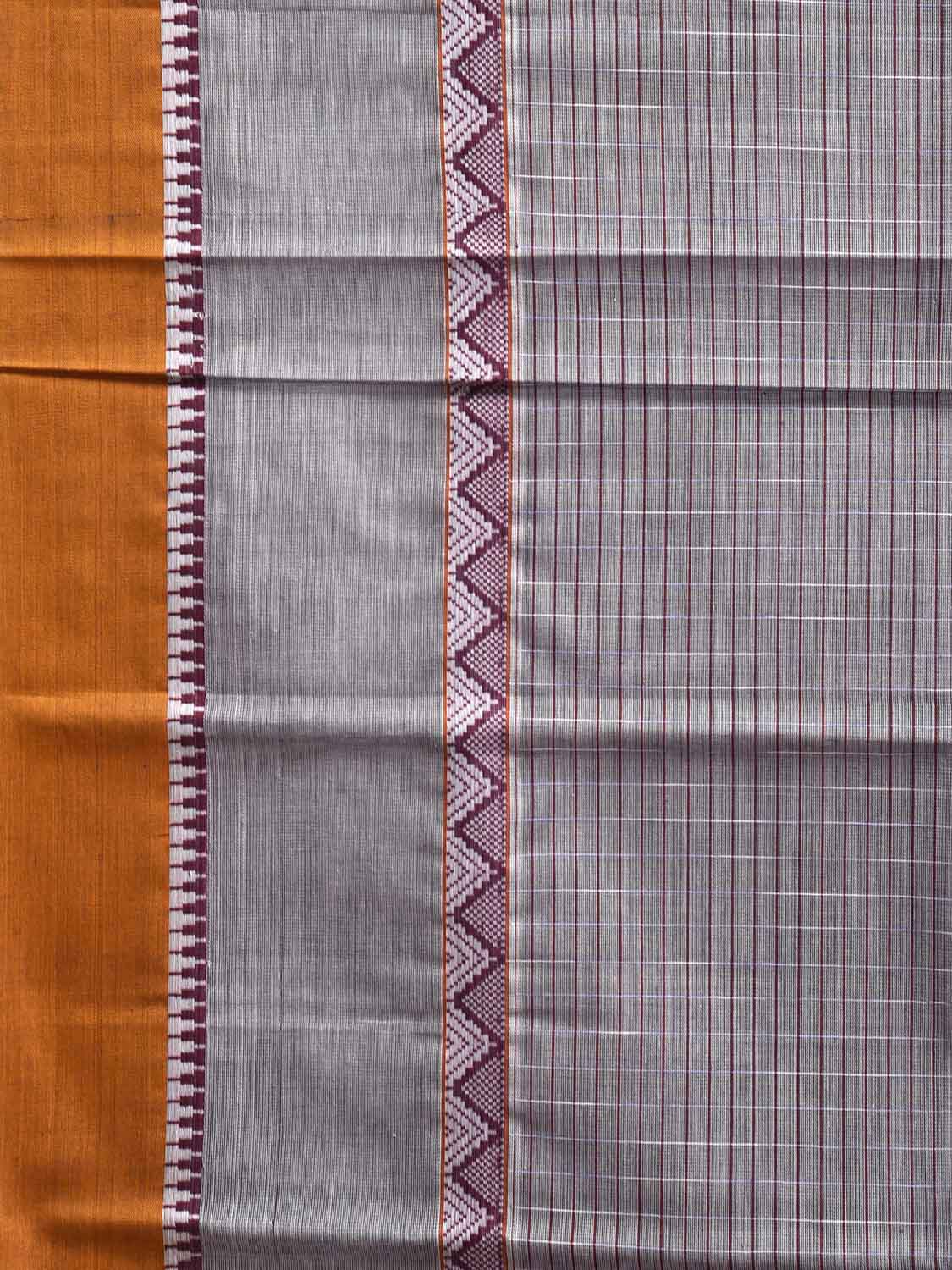 Grey and Yellow Narayanpet Cotton Handloom Saree with Strips and Big Border Design No Blouse np1257