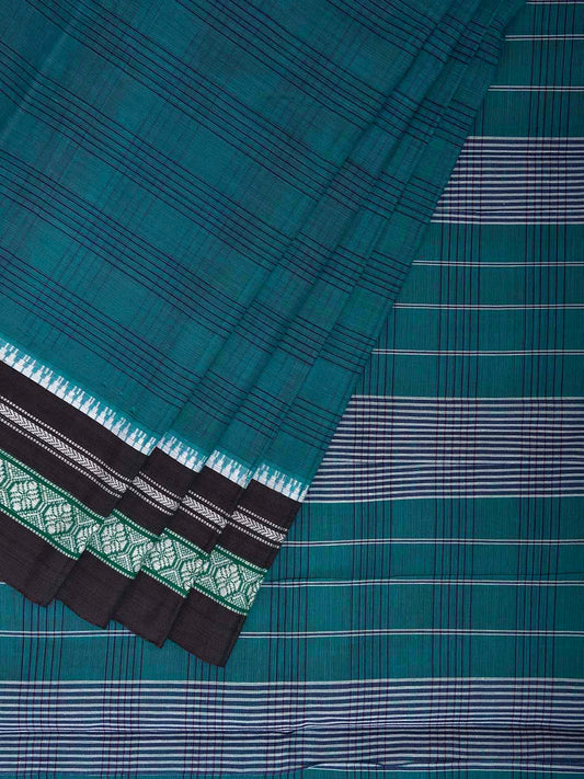 Teal and Black Narayanpet Cotton Handloom Saree with Strips Design No Blouse np1259