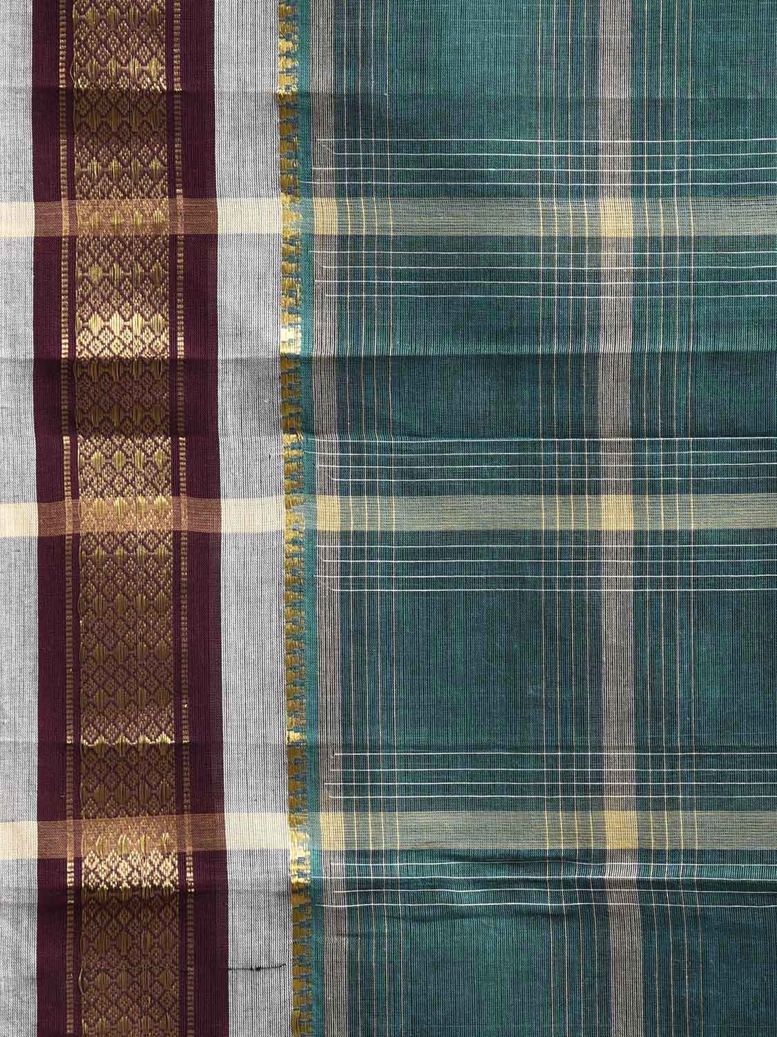 Teal and White Narayanpet Cotton Handloom Saree with Big Checks Design No Blouse np1260