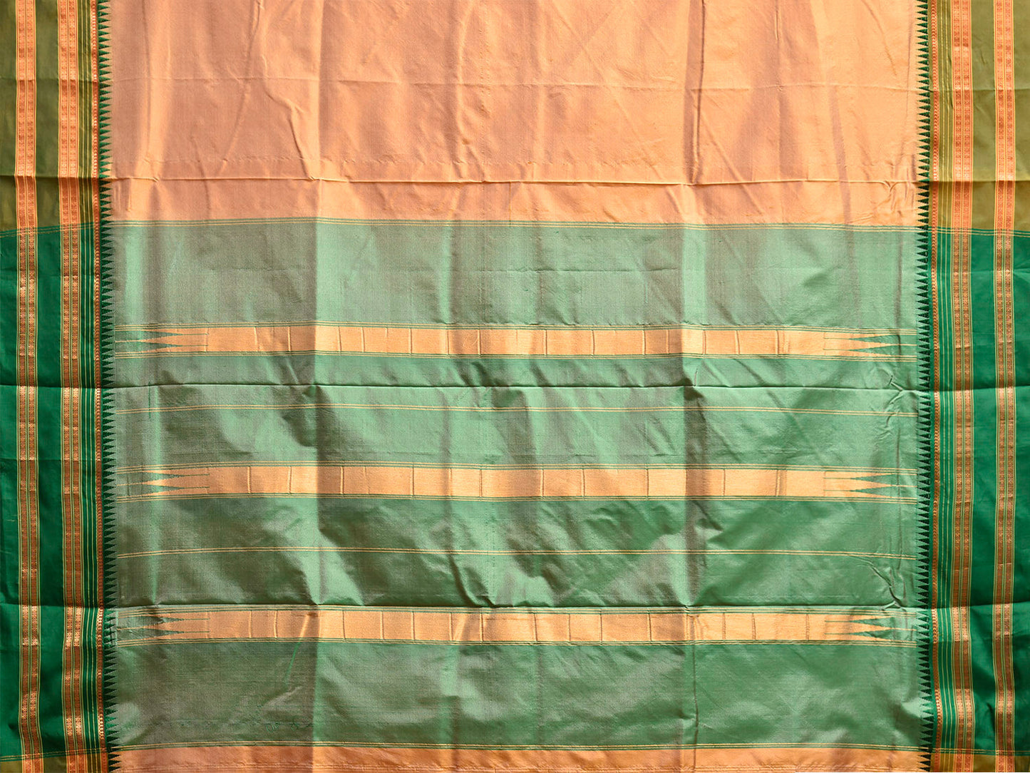 Cream and Green Narayanpet Silk Plain Saree with Contrast Pallu Design No Blouse np1261