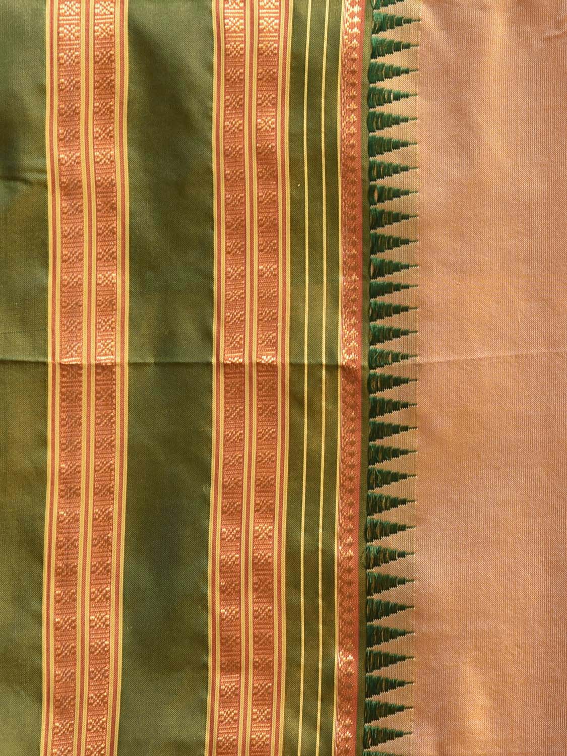 Cream and Green Narayanpet Silk Plain Saree with Contrast Pallu Design No Blouse np1261