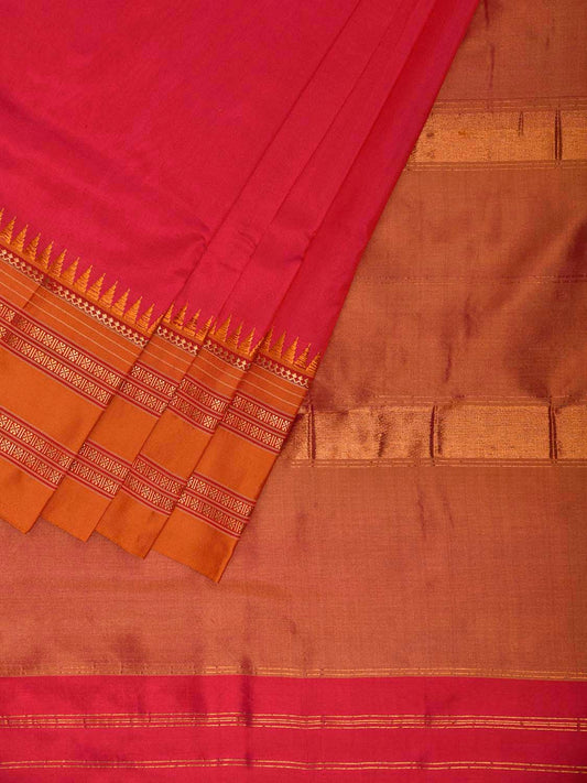 Pink and Mustard Narayanpet Silk Plain Saree with Contrast Pallu Design No Blouse np1264