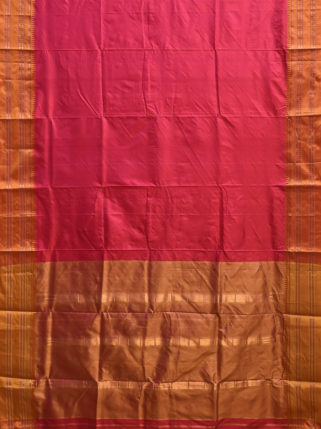 Pink and Mustard Narayanpet Silk Plain Saree with Contrast Pallu Design No Blouse np1264