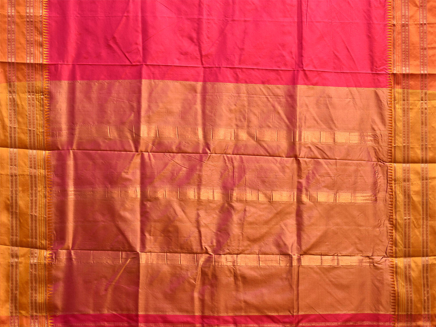 Pink and Mustard Narayanpet Silk Plain Saree with Contrast Pallu Design No Blouse np1264