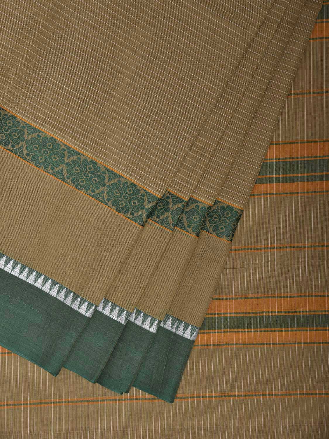 Olive and Green Narayanpet Cotton Handloom Saree with Strips and Big Border Design No Blouse np1266