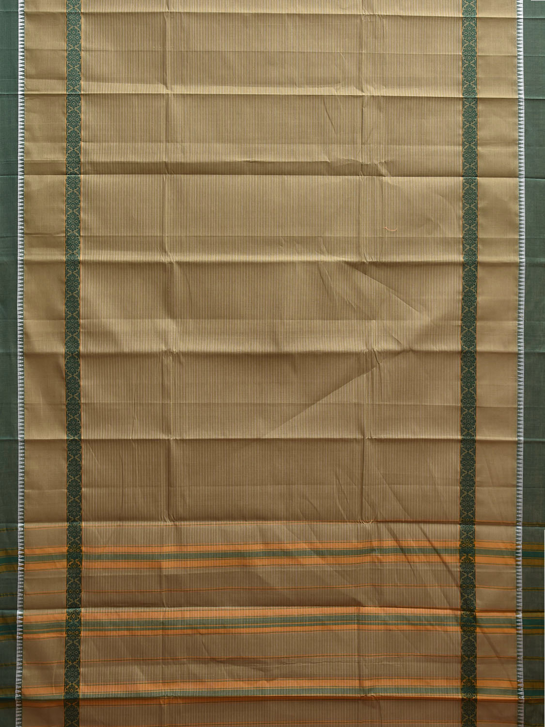 Olive and Green Narayanpet Cotton Handloom Saree with Strips and Big Border Design No Blouse np1266