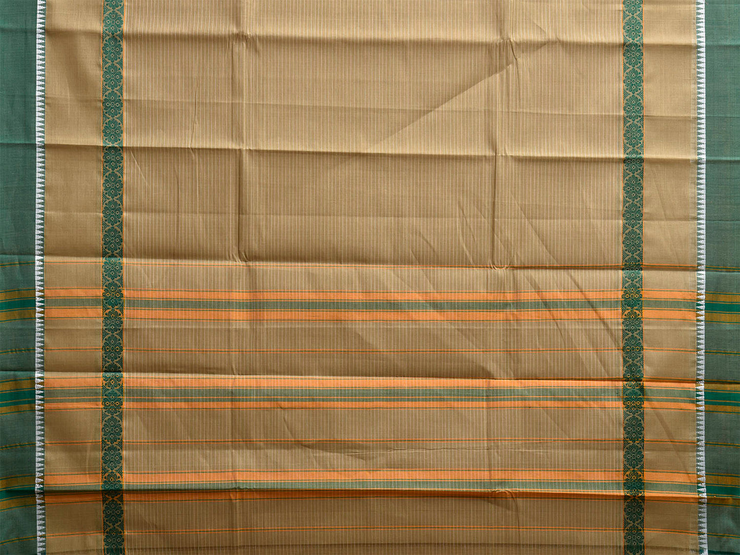 Olive and Green Narayanpet Cotton Handloom Saree with Strips and Big Border Design No Blouse np1266