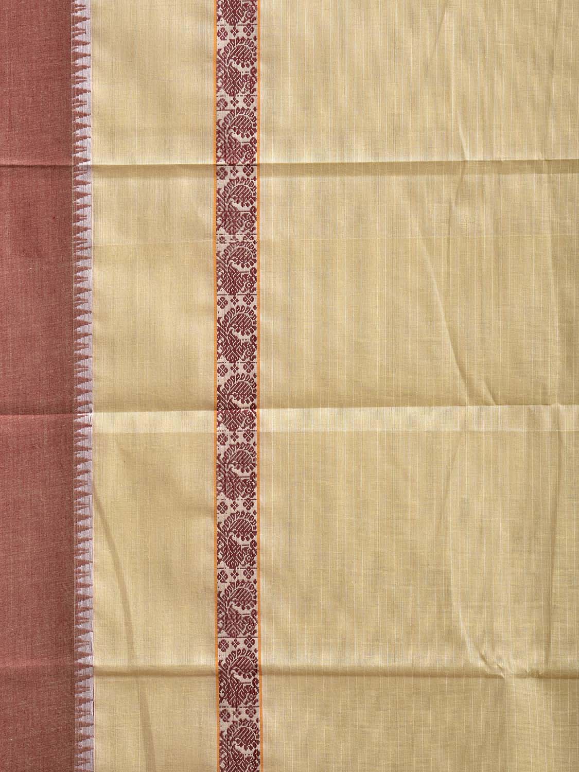 Beige and Maroon Narayanpet Cotton Handloom Saree with Strips and Big Border Design No Blouse np1267